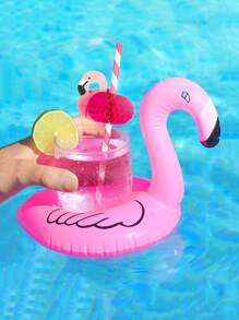 1pc Flamingo Design Coaster, Cartoon Inflatable Coaster For Party Swimming Pool - Pink - View 1