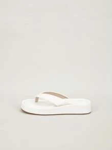 Pure White Soft Non-Slip Quality Leather Flip Flops, Fashionable New Thick Sole Slippers, Comfortable And Versatile For Indoor And Outdoor Wear, Suitable For All Seasons, Wedge Heels