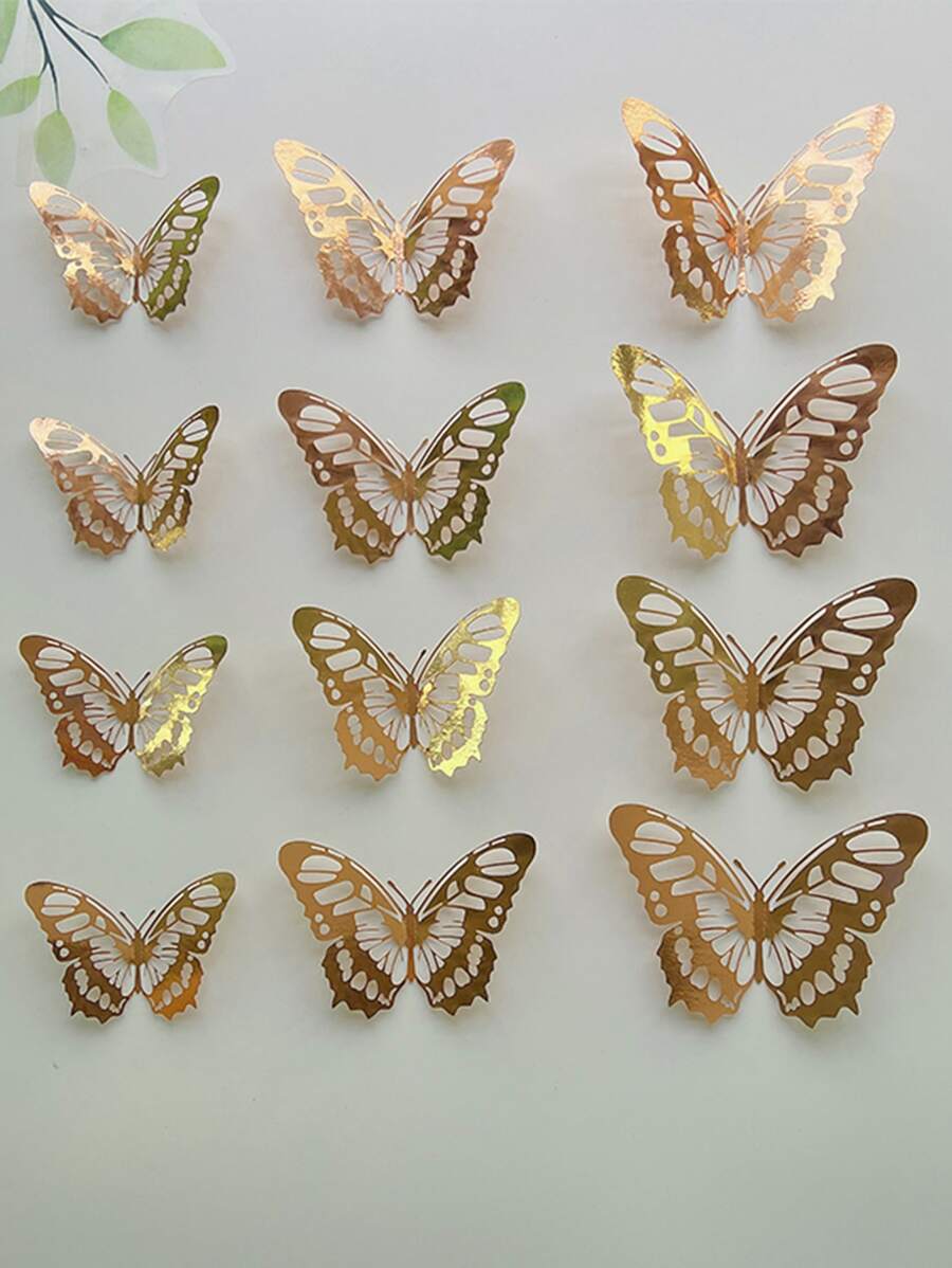 12入組鏤空3D蝴蝶貼紙