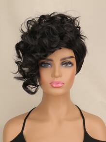 短卷人造假髮帶劉海 - 黑色 - 查看 1