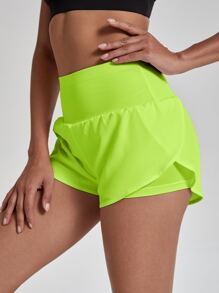 Neon Green Absorbs Sweat Breathable Sports Shorts - Lime Green - View 1