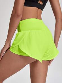 Neon Green Absorbs Sweat Breathable Sports Shorts - Lime Green - View 2