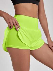 Neon Green Absorbs Sweat Breathable Sports Shorts - Lime Green - View 3