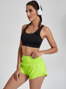 Neon Green Absorbs Sweat Breathable Sports Shorts - Lime Green - View 4