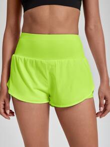 Neon Green Absorbs Sweat Breathable Sports Shorts - Lime Green - View 5