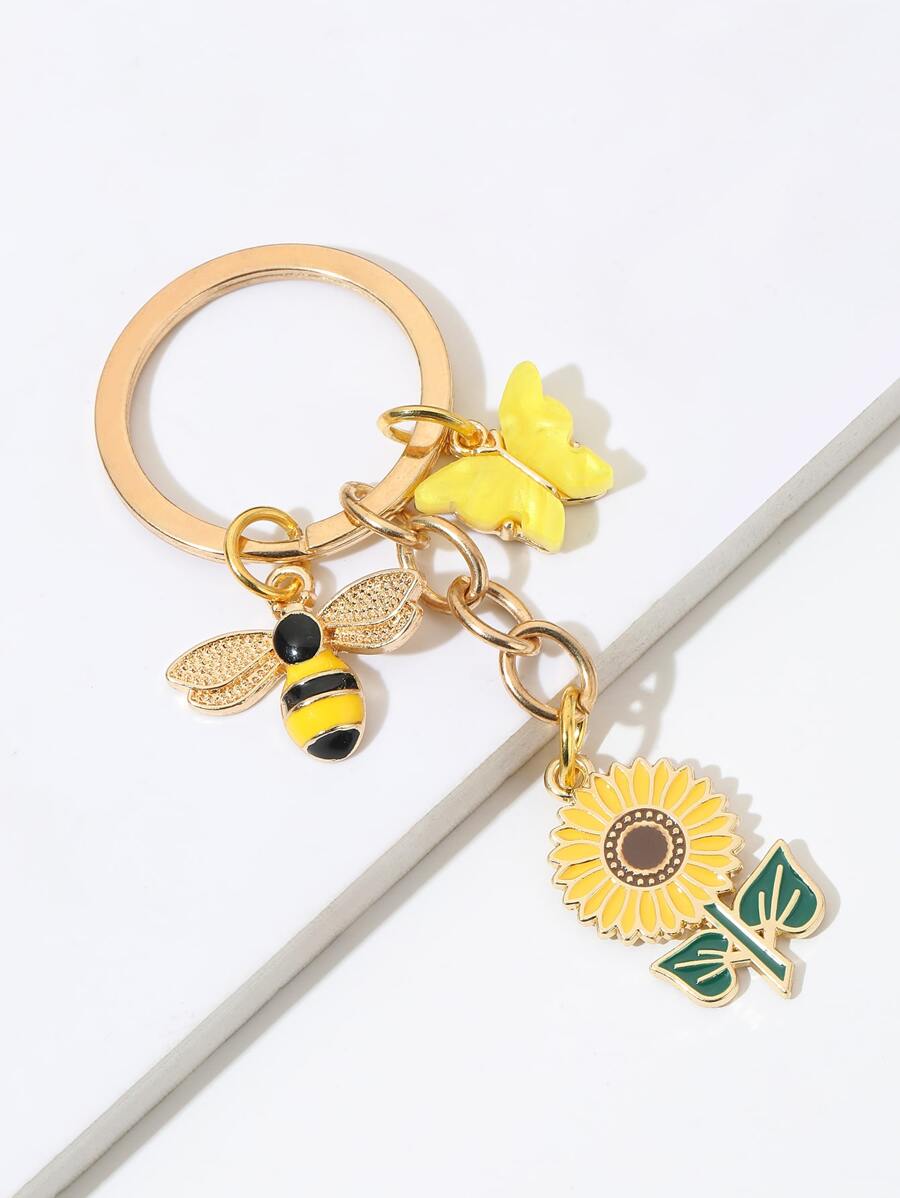 Cute 1pc New Style Sunflower & Bee & Butterfly Keychain - Multicolor - View 1