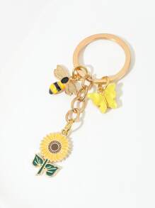 Cute 1pc New Style Sunflower & Bee & Butterfly Keychain - Multicolor - View 2