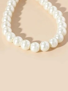 Faux Pearl Decor Heart Charm Keychain - White - View 3