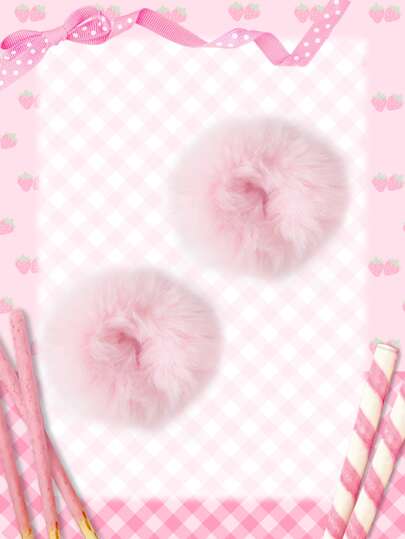 Kawaii 2 pezzi Elastici per capelli morbidi e pelosi per uso quotidiano, per acconciature da ragazza, scrunchies casual e carini per San Valentino