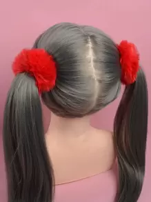 ROMWE Kawaii 2pcs Fuzzy Hair Tie Cute Christmas ValentinesScrunchiesscrunchy Hair Ties - Red - View 2