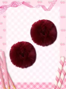 ROMWE Kawaii 2pcs Fuzzy Hair Ties For Daily Use For Girls Hairstyles Casual Cute Christmas ValentinesScrunchiesscrunchy Hair Ties - Burgundy - View 1