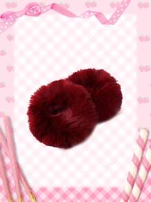 ROMWE Kawaii 2pcs Fuzzy Hair Ties For Daily Use For Girls Hairstyles Casual Cute Christmas ValentinesScrunchiesscrunchy Hair Ties - Burgundy - View 3