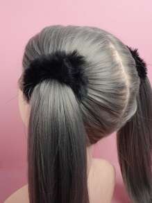 ROMWE 2 Dây Buộc Tóc Lông Tơ Dùng Hàng Ngày Cho Các Kiểu Tóc Thường Ngày Dễ Thương Cho Các Cô Gái Dây Buộc Tóc Scrunchy - màu đen - Xem 3