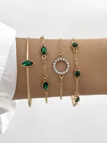 4pcs Rhinestone Circle Decor Bracelet - Yellow Gold - View 1