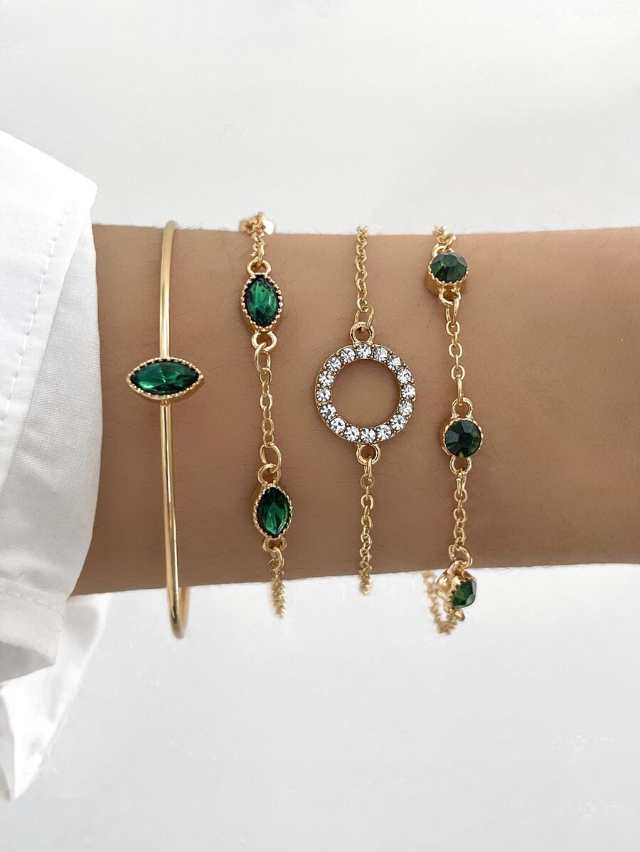 4pcs Rhinestone Circle Decor Bracelet - Yellow Gold - View 1