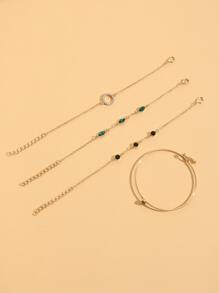 4pcs Rhinestone Circle Decor Bracelet - Yellow Gold - View 2