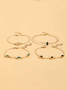 4pcs Rhinestone Circle Decor Bracelet - Yellow Gold - View 4