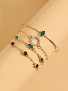 4pcs Rhinestone Circle Decor Bracelet - Yellow Gold - View 5