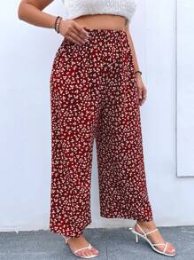 Quần Plus Size Họa tiết hoa Boho - Màu Đỏ Sâu - Xem 1