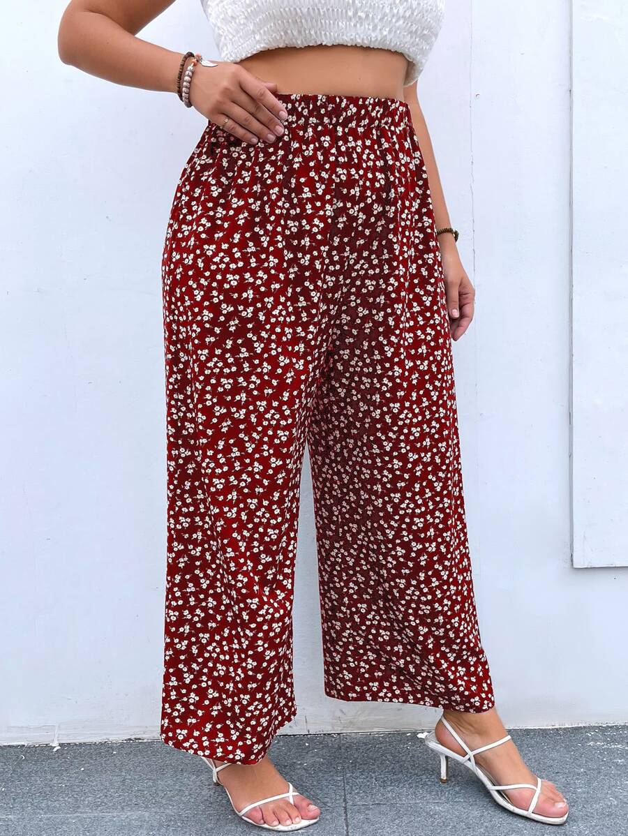 Quần Plus Size Họa tiết hoa Boho - Màu Đỏ Sâu - Xem 1