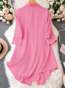 SHEIN LUNE Đầm Plus Size Nút phía trước màu trơn Giải trí - Hồng - Xem 2