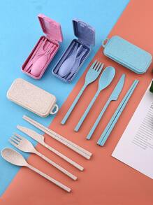 4pcs Foldable Plain Spoon & Fork & Chopsticks & Knife Set, With Storage Box, Portable Flatware For Outdoor