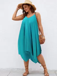 SHEIN Holidaya Plus Hanky Hem Cami Dress - Cadet Blue - View 1