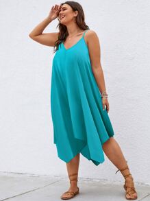SHEIN Holidaya Plus Hanky Hem Cami Dress - Cadet Blue - View 3