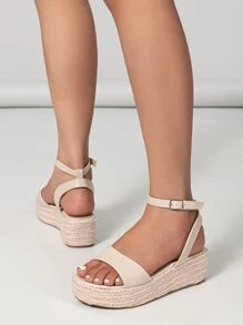 Espadrille Flatform Ankle Strap Sandals - Beige - View 3