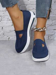 女士極簡鏤空一腳蹬戶外休閒透氣網布運動鞋 - 藍色 - 查看 2