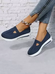 女士極簡鏤空一腳蹬戶外休閒透氣網布運動鞋 - 藍色 - 查看 3