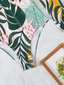 夏季热带印花镂空交叉后背圆领连体泳衣 - 彩色 - 查看 7