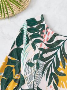 夏季热带印花镂空交叉后背圆领连体泳衣 - 彩色 - 查看 8