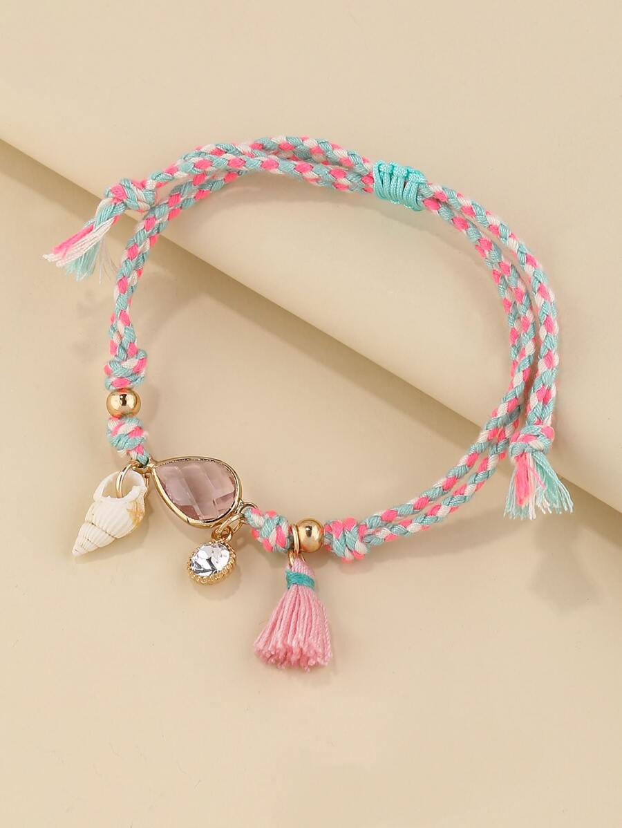 Tassel & Conch Charm Bead Decor Bracelet