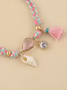 Tassel & Conch Charm Bead Decor Bracelet