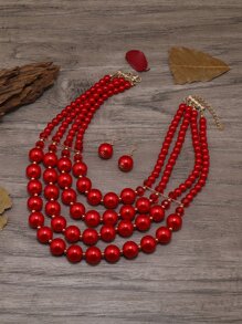 Layered Beaded Necklace & Drop Earrings