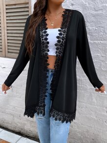 SHEIN LUNE Abrigo con encaje en contraste - Negro - Ver 3