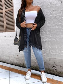 SHEIN LUNE Abrigo con encaje en contraste - Negro - Ver 6