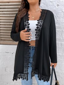 SHEIN LUNE Abrigo con encaje en contraste - Negro - Ver 7