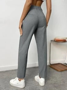 BizChic Quần tây công sở cạp cao có khóa kéo thời trang thu/đông - Xám - Xem 2