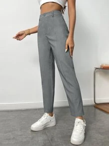 BizChic Quần tây công sở cạp cao có khóa kéo thời trang thu/đông - Xám - Xem 3