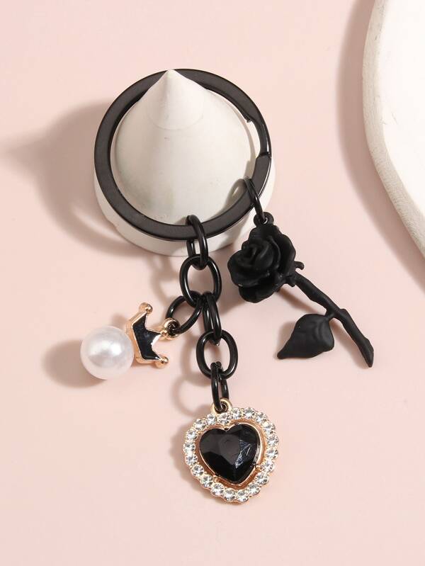 Rhinestone Heart & Faux Pearl Charm Keychain Valentine's Day Valentines Car Accessories Bag Charm School Cute Goth Y2k Bag Accessories Lanyards With Id Holder Car Accessories Bag Charms Christmas Gift