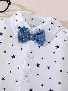Đứa bé trai In Sao Nơ mặt trước Áo sơ mi & Sọc Tạp dề Quần short - Xanh và trắng - Xem 6