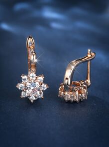 Cubic Zirconia Flower Decor Earrings - Rose Gold - View 2