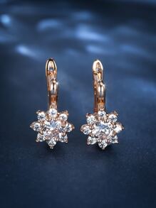 Cubic Zirconia Flower Decor Earrings - Rose Gold - View 3