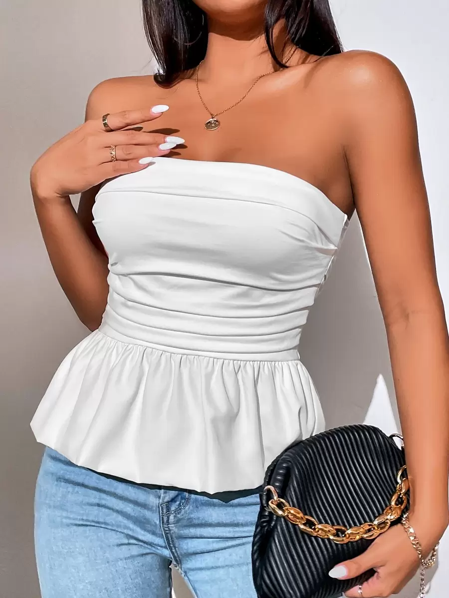 Firerie Solid Ruffle Hem Tube Top - White - View 1