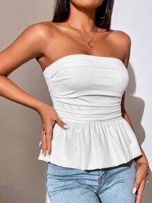 Firerie Solid Ruffle Hem Tube Top - White - View 4
