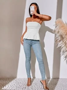 Firerie Solid Ruffle Hem Tube Top - White - View 6