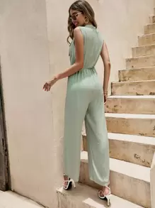 SHEIN Unity Solid Tie Side Wide Leg Jumpsuit - Mint Green - View 2