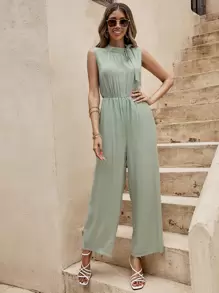 SHEIN Unity Solid Tie Side Wide Leg Jumpsuit - Mint Green - View 4